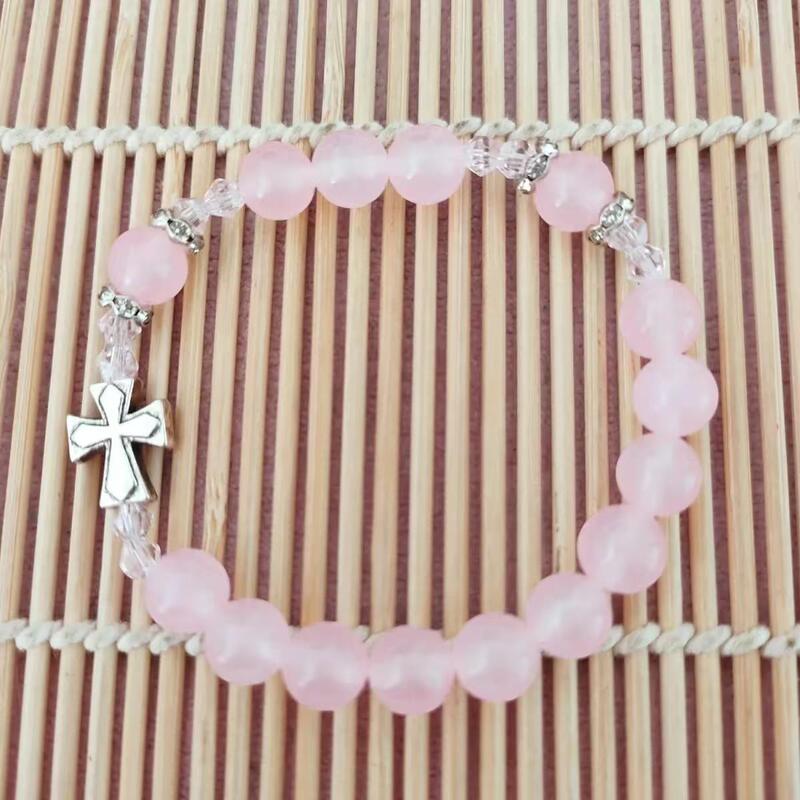 Rose One-End Rosary Bracelet Natural Pink Chalcedony 8mm Women's Bracelet