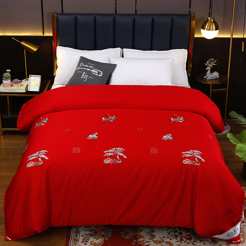 Wedding mulberry silk quilt full cotton red hundred son pattern embroidery wedding quilt cover bride dowry summer quilt thick winter quilt
