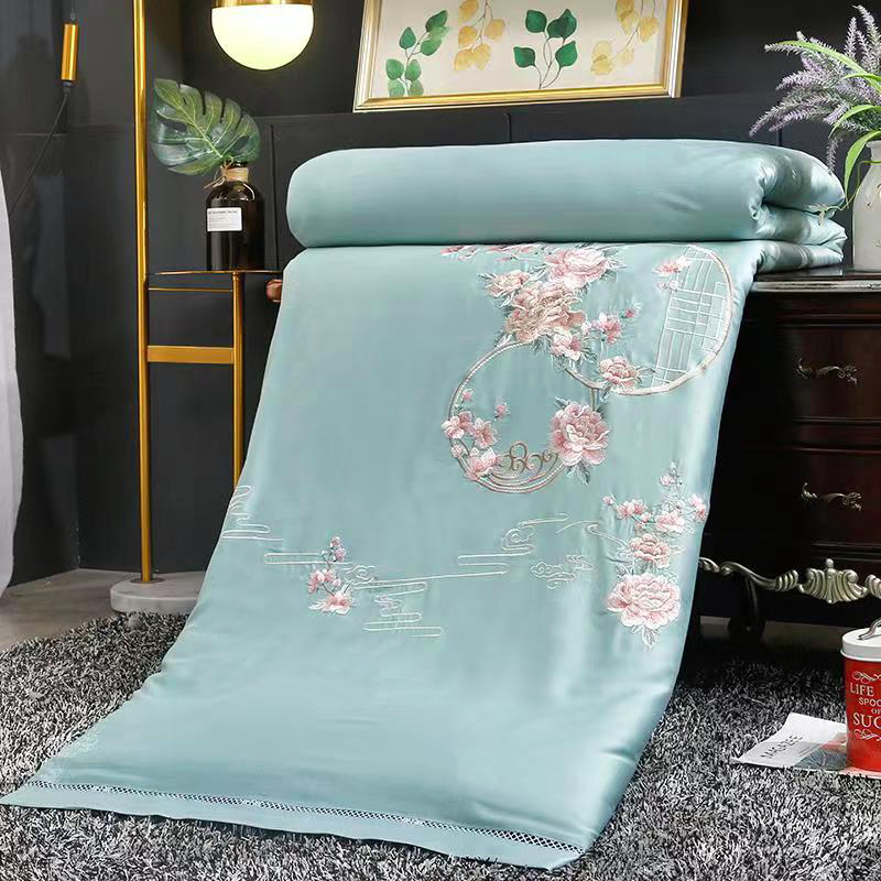 100% mulberry silk t quilt full cotton embroidered peony summer quilt with double spring autumn quilt core quilt cover can be torn and washed in winter by 8 catties