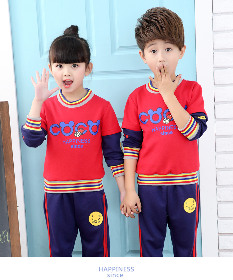 Đồng phục học sinh mùa xuân và mùa thu trang phục thể thao phù hợp với quần áo mẫu giáo cotton quần áo mới tiểu học dịch vụ tùy chỉnh quần áo sành điệu cho be gái