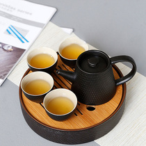 Japanese travel tea set Portable bag Full set of teacups Teapot Household outdoor dry tea tray table A pot of four cups