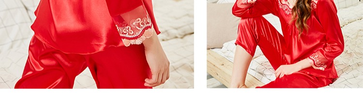 Cặp vợ chồng mới cưới mùa xuân và mùa hè đồ ngủ dài tay lụa lễ hội đám cưới lớn màu đỏ nam và nữ kết hôn băng lụa phục vụ nhà phù hợp bộ đẹp cho cặp đôi