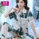 Mùa xuân và mùa thu quần ngắn tay ngắn băng vải pijama nữ dễ thương và ngọt ngào có thể được mặc bên ngoài bộ đồ hai mảnh lụa phục vụ mùa hè ở nhà - Cặp đôi