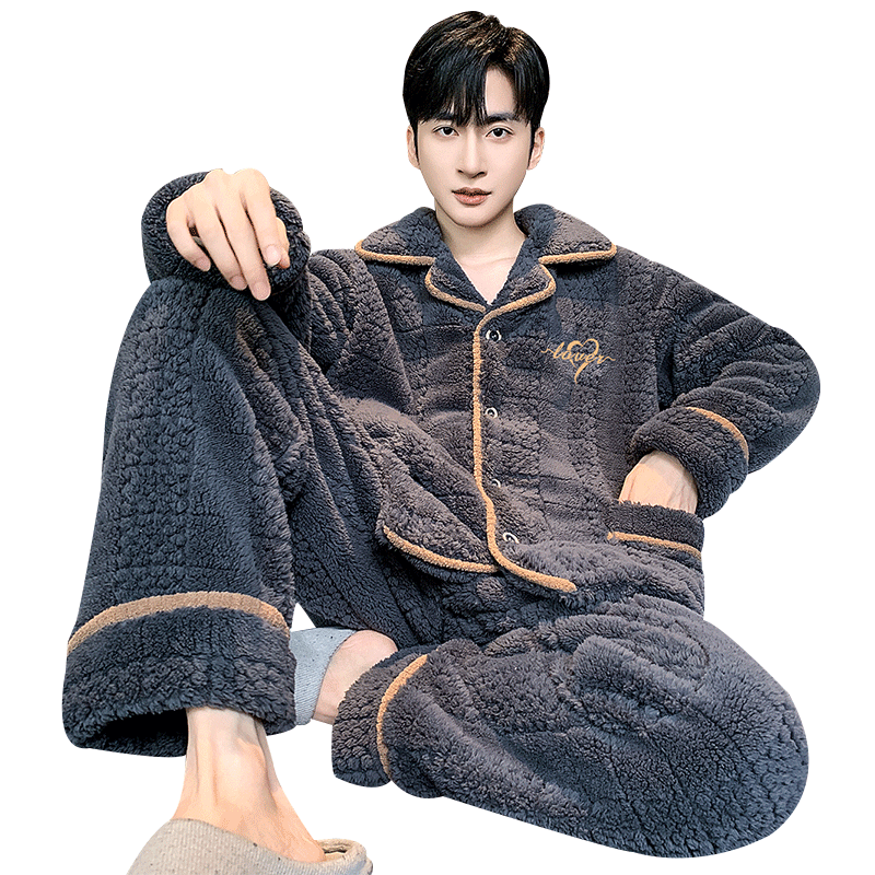 Flannel embroidered love men's home wear pajamas