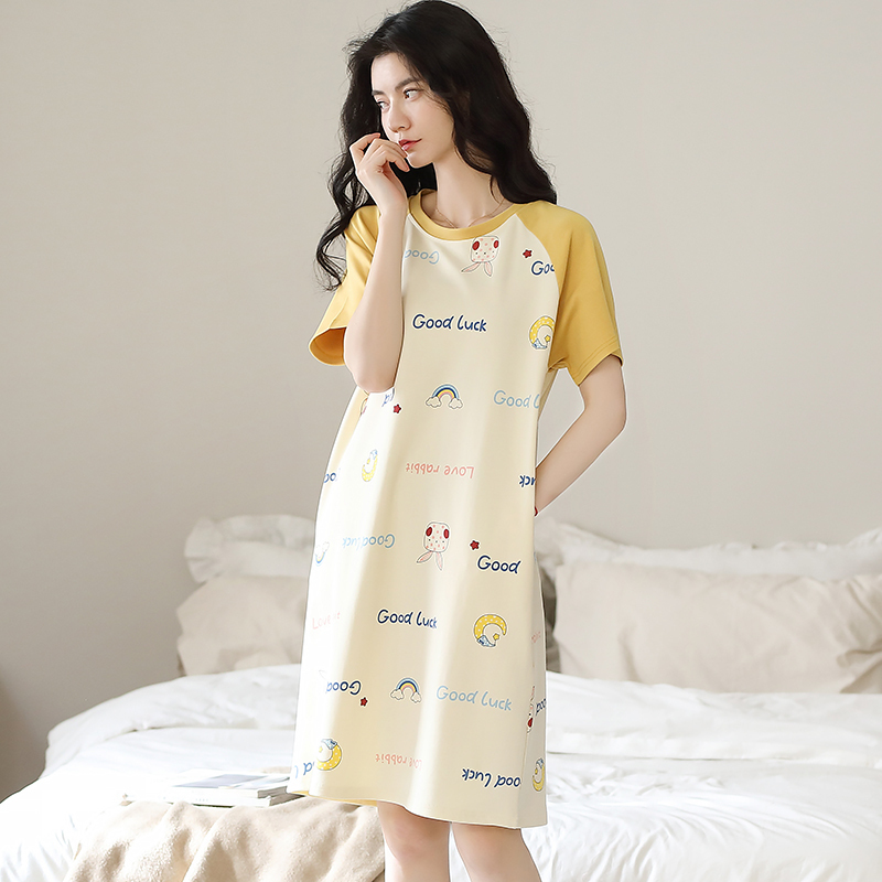 100% Pure Cotton Clearance Nightgown for Women, Summer Short-Sleeved Cartoon Sweet Student Thin Pajamas, Maternity Summer Loungewear 100% Pure Cotton Clearance Nightgown for Women, Summer Short-Sleeved Cartoon Sweet Student Thin Pajamas, Maternity Summer Loungewear
