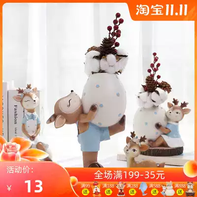 Nordic creative home cute sika deer dry flower decoration ins small ornaments living room desktop Flower Arrangement Vase decoration