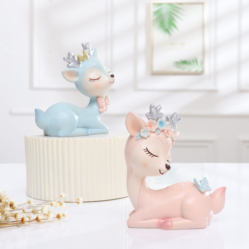 Cartoon Cute Plum Blossom Deer Wine Cabinet Creative Genguan Living-room Desk On-board Small Pendulum Pieces home Decorative Goods