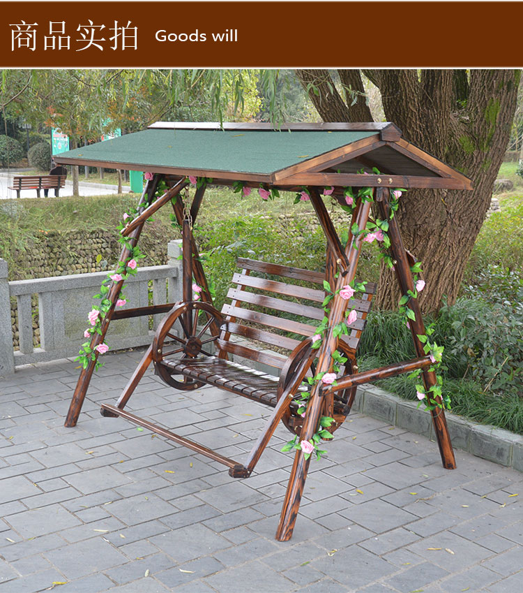 Nội thất nhà ở gỗ carbonized gỗ bảo quản ngoài trời swing vườn rocking ghế với đầu đu gỗ rắn bộ bàn ghế ban công