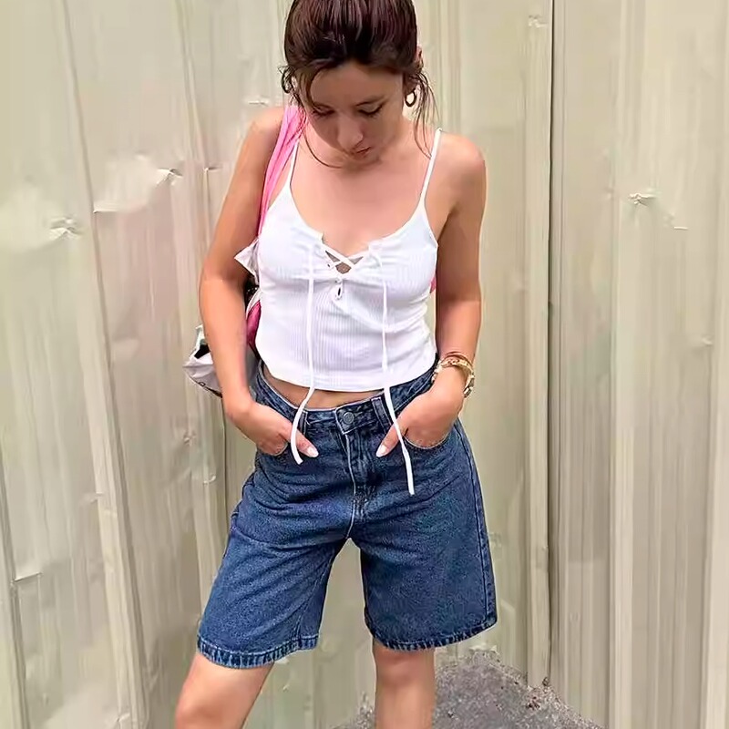 Nayb American Retro ins Simple Denim Original Color Low-Waist Mid-Length Pants Loose Versatile Five-Point Straight-Leg Denim Shorts