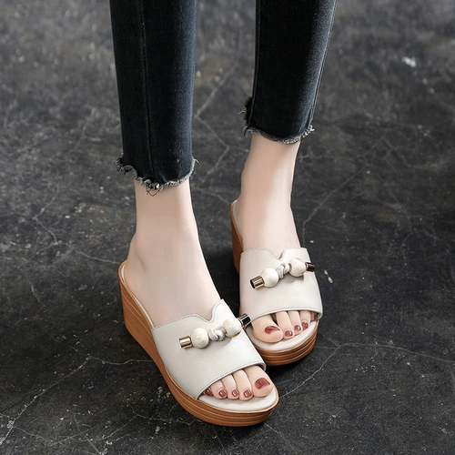 Тапочки, высокая летняя обувь на платформе, универсальные модные слайдеры, из натуральной кожи, 2020 года