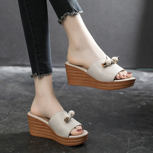 Тапочки, высокая летняя обувь на платформе, универсальные модные слайдеры, из натуральной кожи, 2020 года