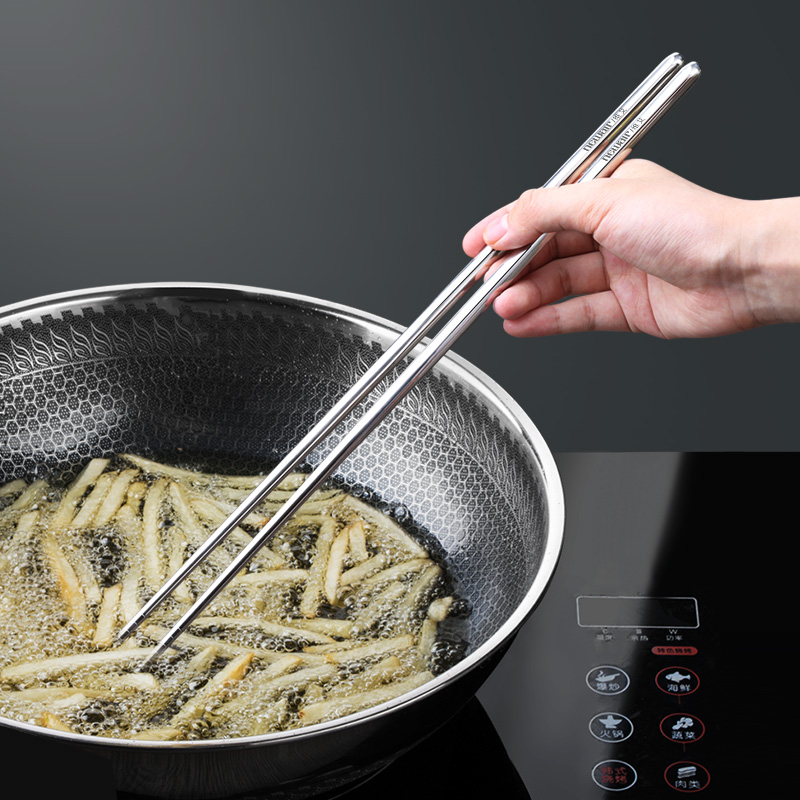 Weiai 304 stainless steel fried chopsticks lengthened household hot pot anti-slip anti-mildew fast son mixed noodles chopsticks anti-scalding pair