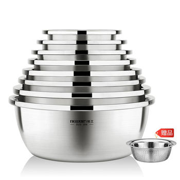 Thickened Food-Grade 304 Stainless Steel Bowl and Plate Set, Household Egg-Beating Bowl, Soup Bowl, Vegetable Washing Bowl, Kitchen Dish Plate
