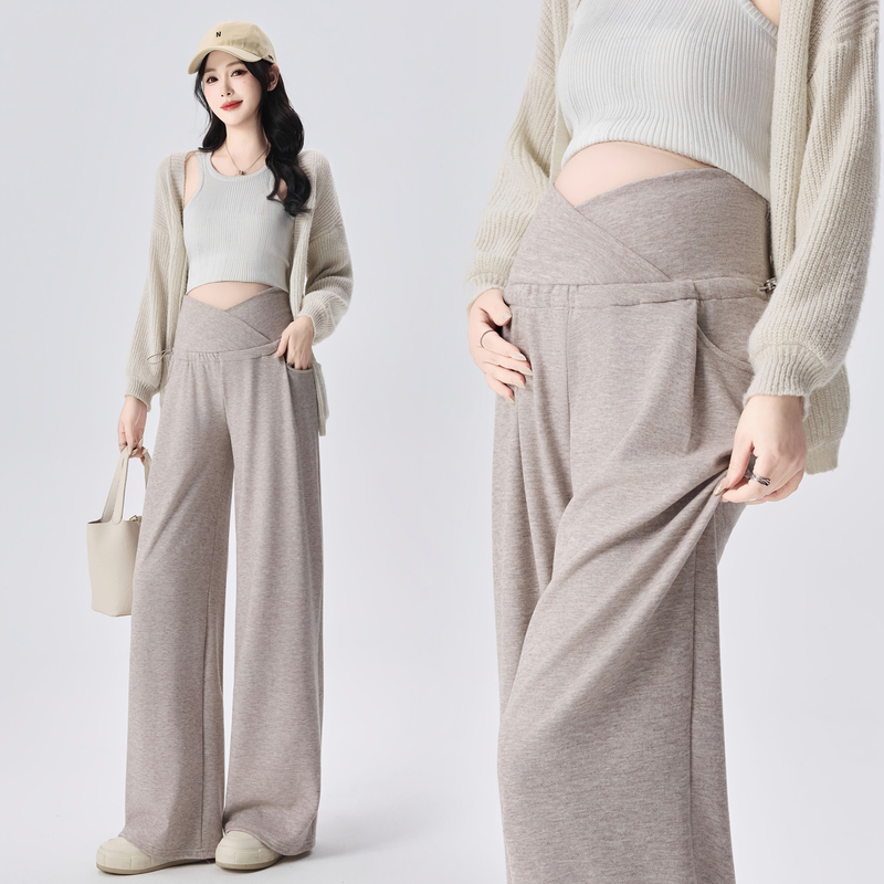Maternity Pants That Don'T Tighten the Belly or Slip Down, Suitable for Spring and Autumn, Loose Wide-Leg Low-Waist Pants for Outerwear, Autumn and Winter Wear with Fleece Lining Maternity Pants That Don'T Tighten the Belly or Slip Down, Suitable for Spring and Autumn, Loose Wide-Leg Low-Waist Pants for Outerwear, Autumn and Winter Wear with Fleece Lining