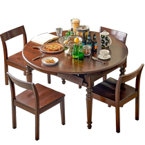 American style dining table all solid wood telescopic round table simple restaurant stretch round dining table 6 people 8 people cherry wood Xihe Furniture