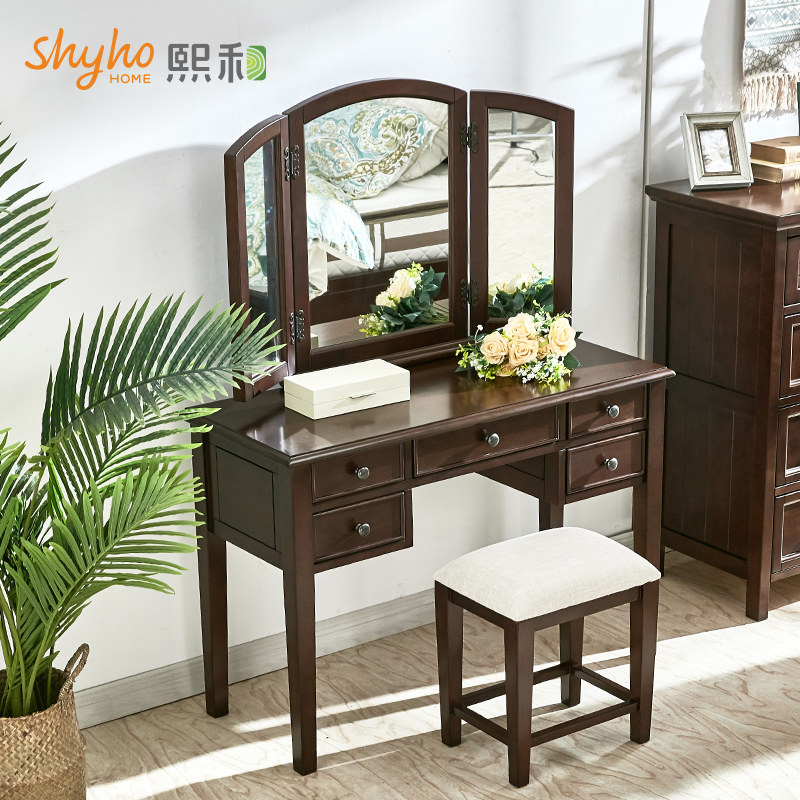 Xihe Retro American Solid Wood Dressing Table Makeup Table Bedroom Furniture Cherry Wood