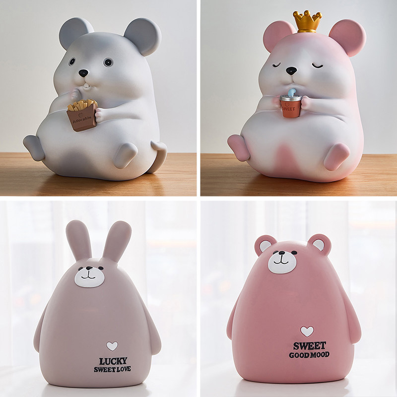 Creative Cute Little Deer Deposit Money Pot Swing for Girls Home Children Cartoon Deposit Money Silo Red Desktop Clear