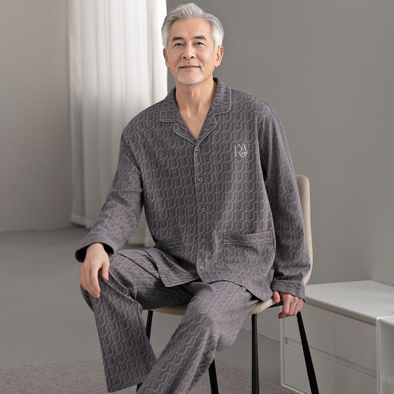 Elderly Men's Pajamas Spring and Autumn Pure Cotton Long-Sleeved Cardigan for Middle-Aged and Elderly Fathers and Grandfathers Large Size 2026 New Home Wear Elderly Men's Pajamas Spring and Autumn Pure Cotton Long-Sleeved Cardigan for Middle-Aged and Elderly Fathers and Grandfathers Large Size 2026 New Home Wear
