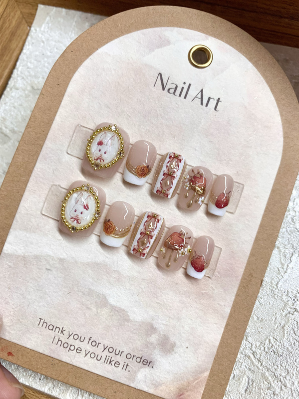 Original Design, Retro, Gorgeous, Cute Style, Handmade Wearable Nails, Baroque Style, Cute Rabbit, French Style