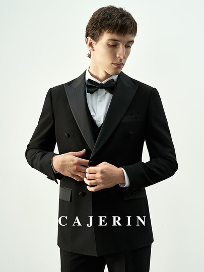 Black Double-Breasted Wedding Suit for Men, Groom's Formal Wear, Slim Fit Casual Men's Notch Lapel Suit Three-Piece Set