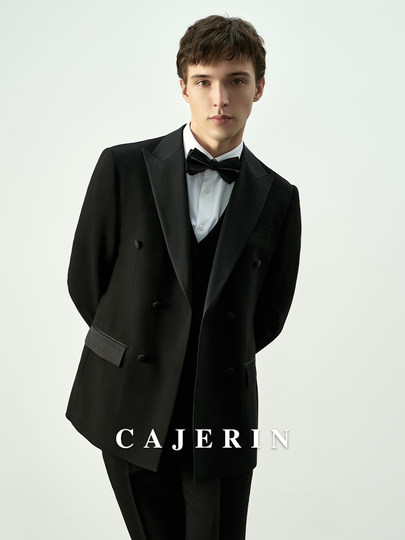 Black Double-Breasted Wedding Suit for Men, Groom's Formal Wear, Slim Fit Casual Men's Notch Lapel Suit Three-Piece Set