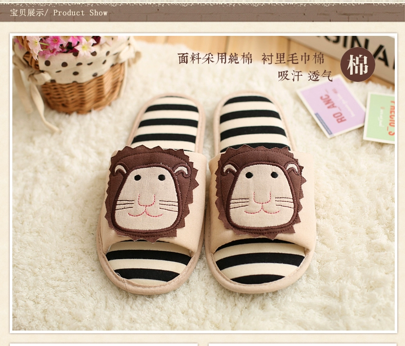 nhà dép mùa xuân bốn mùa vải cotton Leo chăm sóc giày với một gỗ điều hòa không khí sàn dép bông Bà nam phim hoạt hình - Trang chủ dép đi trong nhà chống trơn trượt