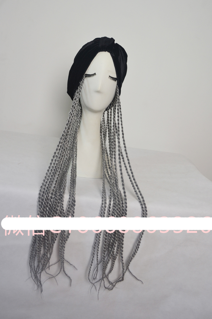 European and American black flannel bag headscarf hat grey braid wig cap acting out of clothing accessories female singer DJDS-Taobao