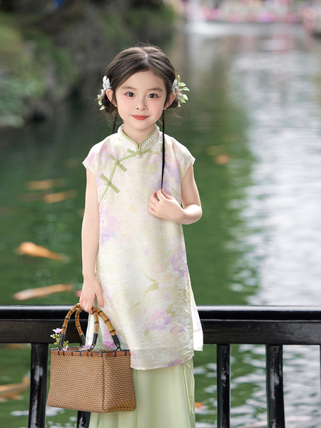 Hanfu for Girls, Summer 2026, New Chinese-Style Green Outfit for Baby Girls, Traditional Children's Casual Tang Suit