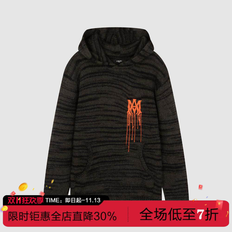 In Stock Amiri Autumn and Winter New Alpaca Wool Sheep Wool Logo Embroidered Men's Hooded Sweater Knitwear Sweater