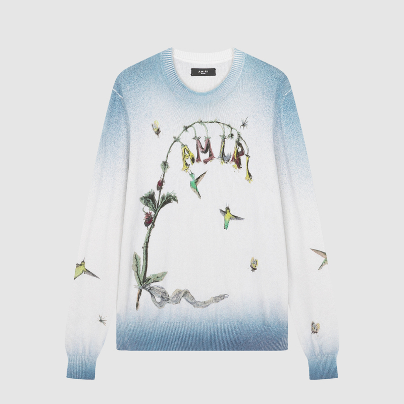 In-Stock Amiri Spring/Summer New Cashmere Crew Neck Pullover Logo Mixed Yarn Men's Sweater Knitwear