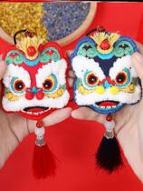 Hand embroidered fortune hanging Tiger safety charm handmade lion dance embroidery diy Ping An Fu finished evil Han suit body