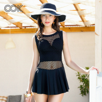 OOK one-piece swimsuit Female skirt sexy hollow small chest gathered black thin conservative spa swimsuit swimsuit