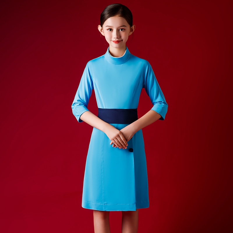 Children's Stewardess Uniform Xiamen Airlines Flight Attendant Dress Group Catwalk Performance Children's Stewardess Theme Photography Costume