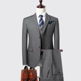Мужской комплект, классический костюм, пиджак классического кроя, свадебное платье, 3 предмета, в корейском стиле, облегающий крой