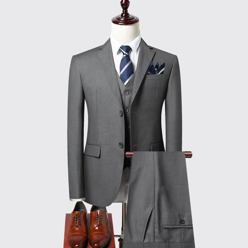 Мужской комплект, классический костюм, пиджак классического кроя, свадебное платье, 3 предмета, в корейском стиле, облегающий крой