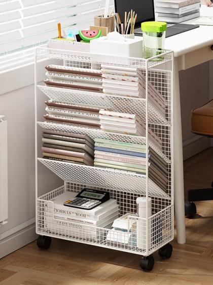 Small Bookshelf, Storage Rack Next to the Desk, Floor-Standing Mobile Table-Side Bookshelf, Side Book Storage Rack, Simple Bookcase for Children