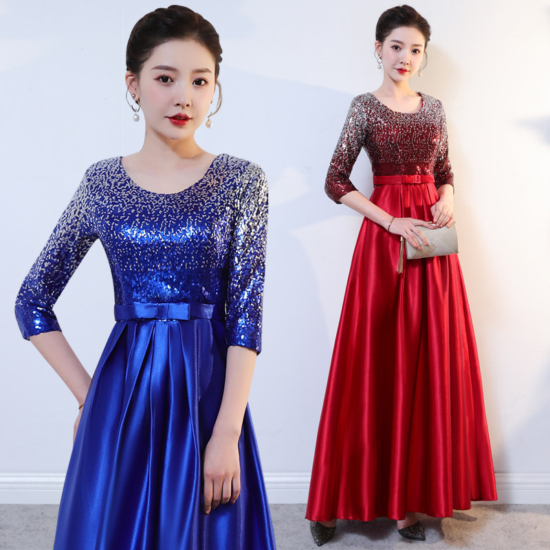 Adult chorus costume hostess dress party building festival red song recitation stage costume choir performance costume female