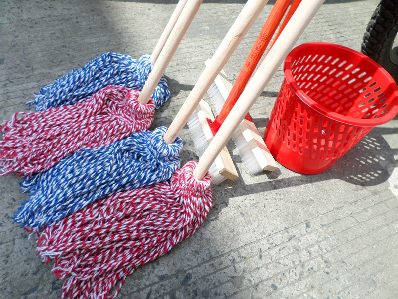 Handmade cotton thread mop full cotton water suction mop durable eucalyptus wood handle ground drag dining hall large pier cloth cotton yarn mop head