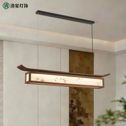 Song-Style Aesthetic Restaurant Pendant Light, Zen-Inspired Solid Wood Chinese Style, New Chinese Retro Designer Linear Strip Tea Room Light