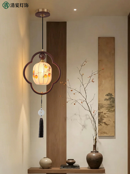New Chinese-Style Restaurant Small Pendant Light, Solid Wood, Song-Style Aesthetics, Zen-Inspired, Retro Chinese Style, Foyer Pipe-Shaped Bedroom Bedside Lamp