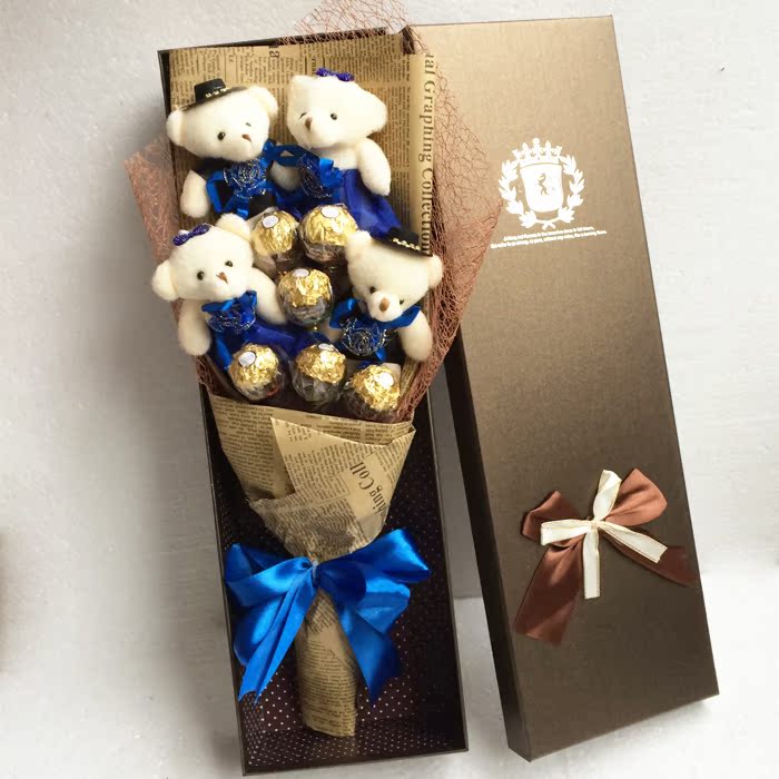 Ferrero đích thực sô cô la phim hoạt hình gấu bó hoa hộp quà tặng set Trung Quốc Valentine món quà Ngày tốt nghiệp ảnh hộp hoa sáp