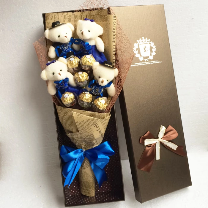 Ferrero đích thực sô cô la phim hoạt hình gấu bó hoa hộp quà tặng set Trung Quốc Valentine món quà Ngày tốt nghiệp ảnh