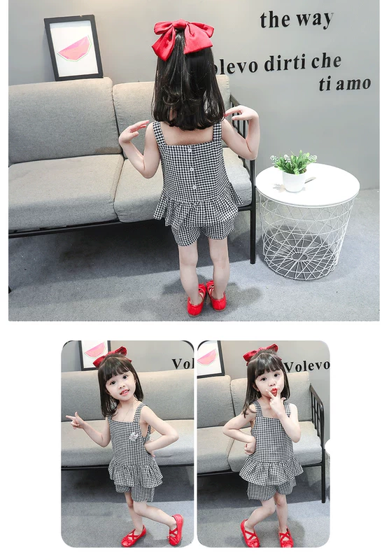 Quần áo trẻ em cô gái váy mùa hè phù hợp với thời trang phong cách phương tây lưới lưới màu đỏ trẻ em trẻ em trẻ em áo vest ngắn tay hai mảnh - Phù hợp với trẻ em