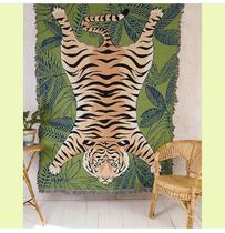  Green leaf tiger Mongolian personality creative blanket decorative blanket Cotton leisure blanket Tapestry living room background cloth sofa cushion