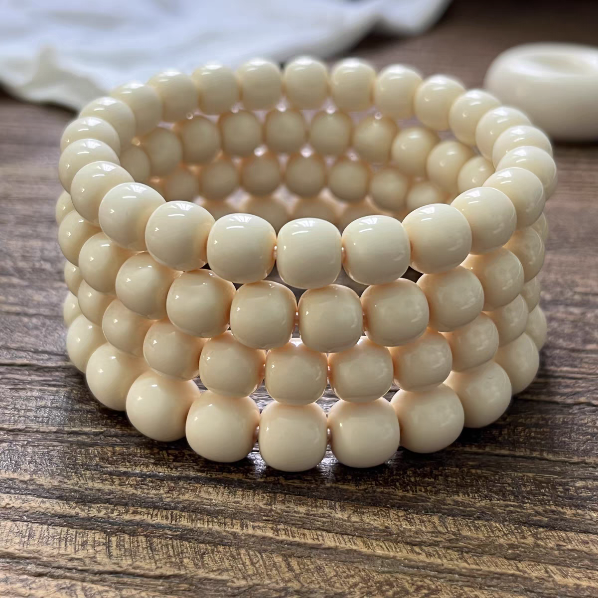 冰种猛犸牙手串冰料白象牙牙纹精工小孔原色圆珠佛珠文玩老型珠