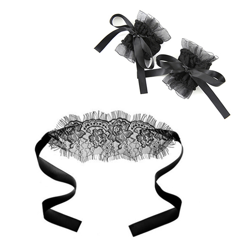 Couples Flirter Mask Underwear Accessories Tied Bracelet Loops Eroy Black Sexy Lace Blindfold Three Suits