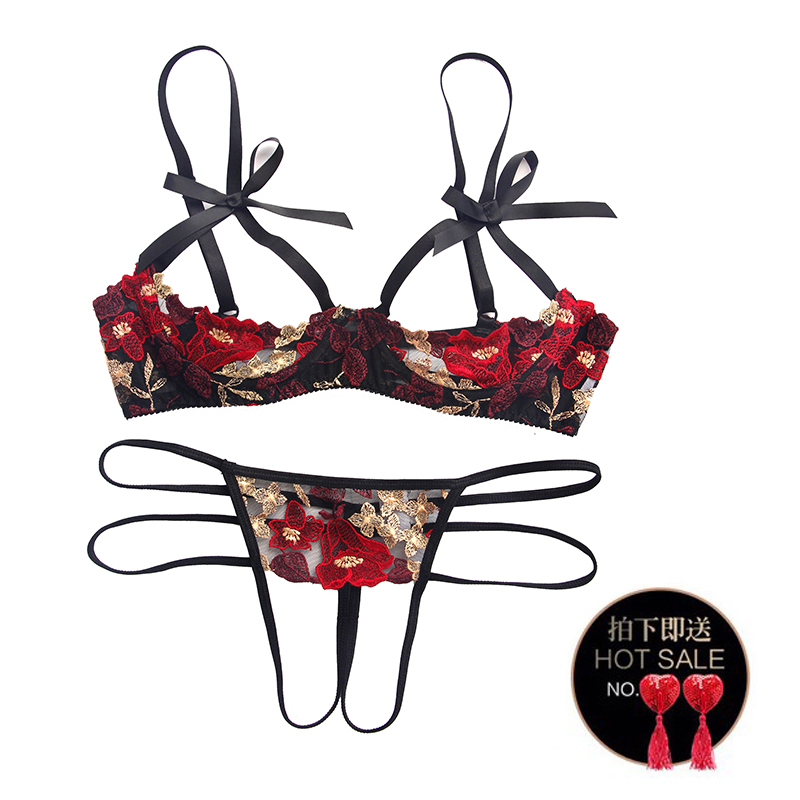 Couple underwear free sexy lace 4 1 cup openwork chest tray temptation gathered bra set
