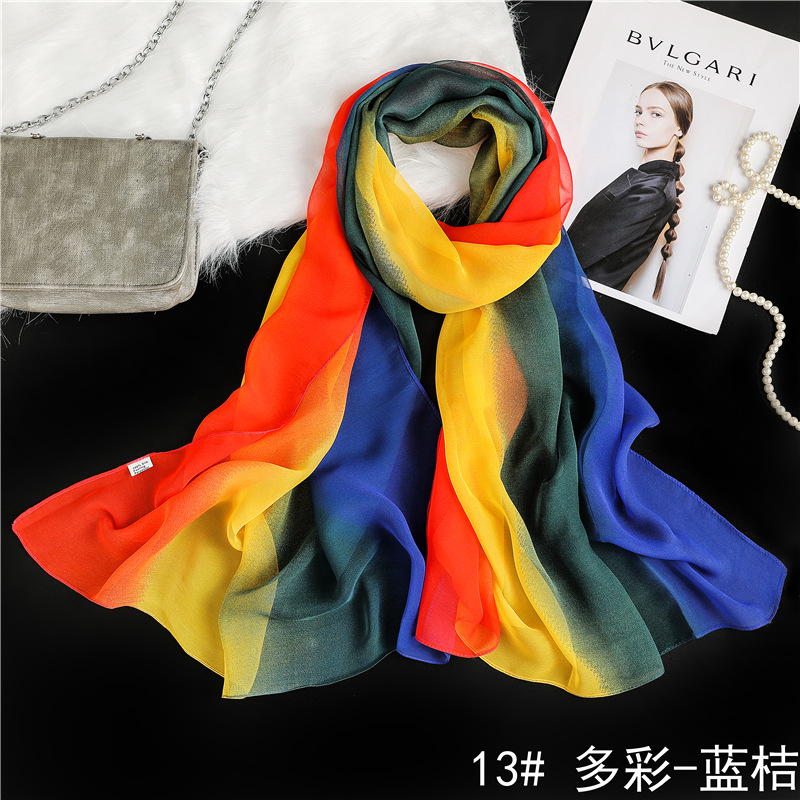 Progressive Color Temperament Silk Scarf Gift Instrument Body Training Decorative Yarn Towels Fashion Scarves Elegant Dance Long version 100 hitch