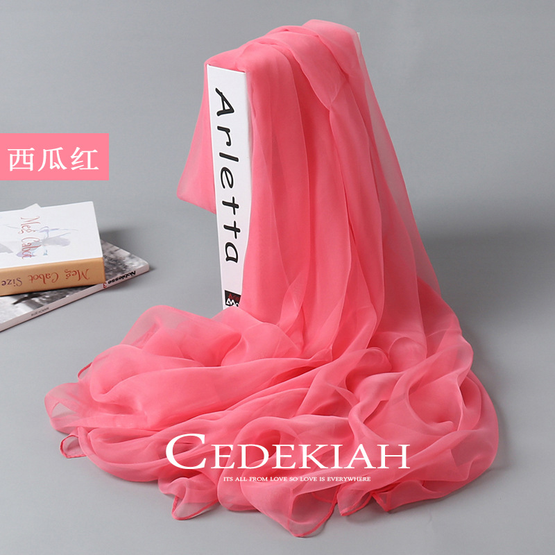 Spring Summer Ice Silk Oversized Veil Silk Scarves Woman Long Version Pure Color Scarves Beach Towels Snowspun Shawl 100 Hitch Towels