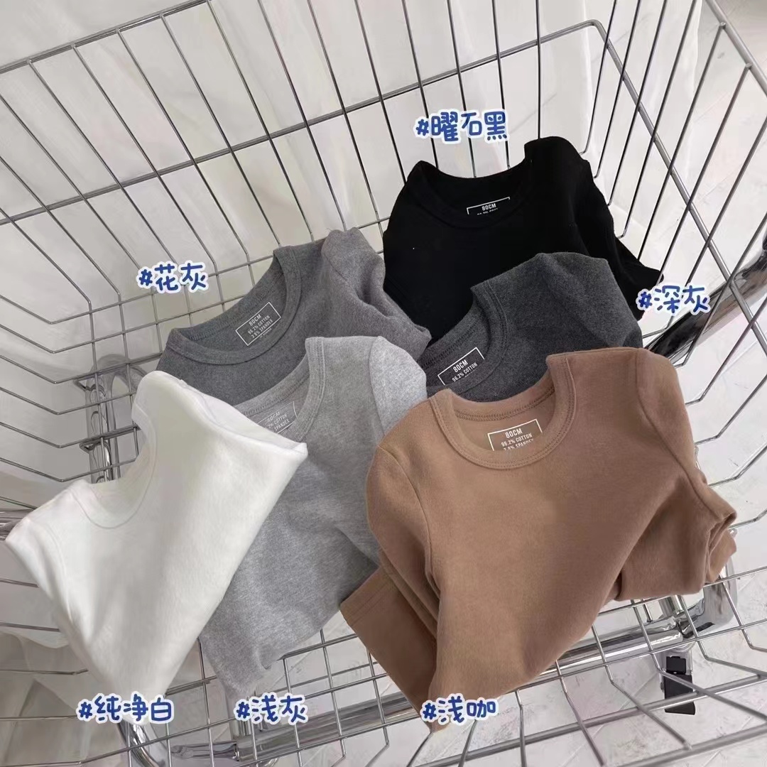 Children's Pure Cotton Jersey Undershirt Spring Autumn Inner Lap Baby Autumn Clothes Male And Female Children Round Collar Blouses CUHK Boy Long Sleeve T-shirt Black-Taobao